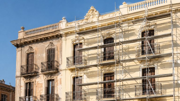 Fachada de un edificio de Tarragona recién pintada por el equipo de Tarracopinto