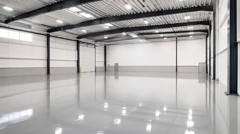 Nave industrial en el cinturón de Tarragona durante los trabajos de pintura a pistola