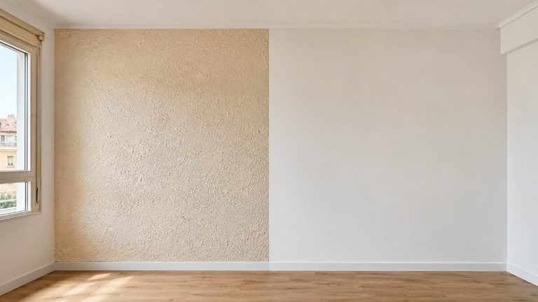 Pared antes y después de quitar el gotelé y dejarla lisa en Tarragona