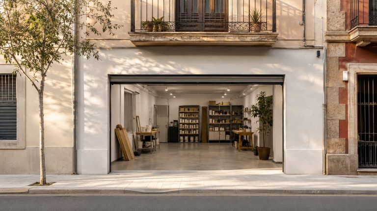 Fachada del taller de Tarrapinto en una calle de Tarragona con escaparate diáfano