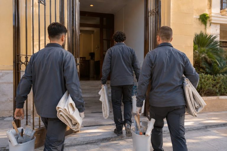 Equipo de pintores profesionales de Tarracopinto, con uniforme e identificados, en Tarragona